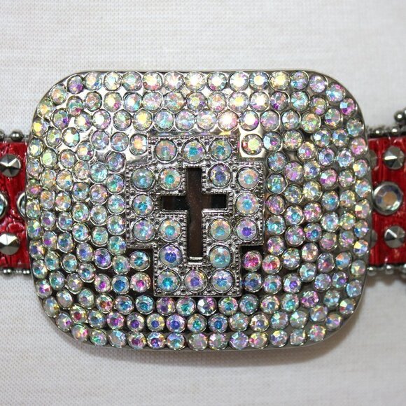 Western Red Bling Cross Belt & Buckle Aurora Borealis AB Crystal Accent SM main image 10